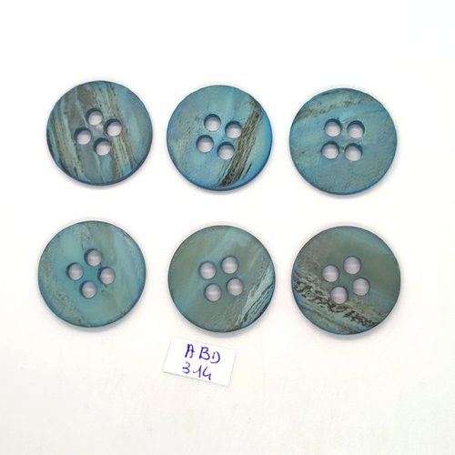 6 boutons en résine bleu / vert - 28mm - abd314