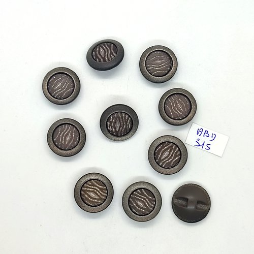 10 boutons en résine marron / gris - 18mm - abd315