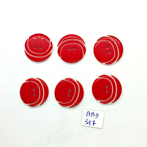 6 boutons en résine rouge et blanc - 22mm - abd317