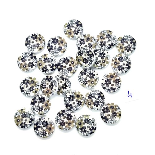 24 boutons en bois fantaisie multicolore  (fleur) - 15mm - 4