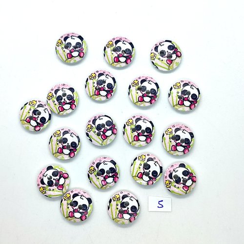 18 boutons en bois fantaisie multicolore  (panda) - 15mm - 5