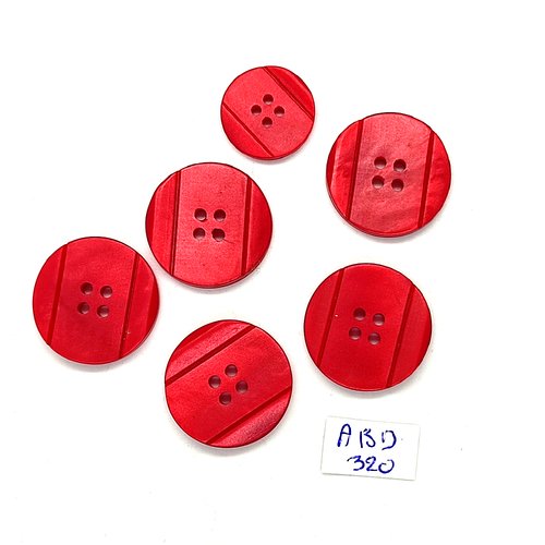 6 boutons en résine rouge - 23mm et 17mm - abd320
