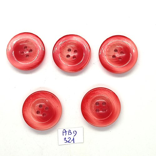 5 boutons en résine rouge / rose - 25mm - abd321