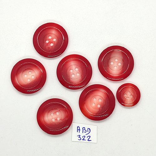 7 boutons en résine rouge / rose - 23mm et 15mm - abd322