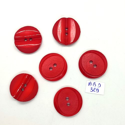 6 boutons en résine rouge - 25mm - abd329