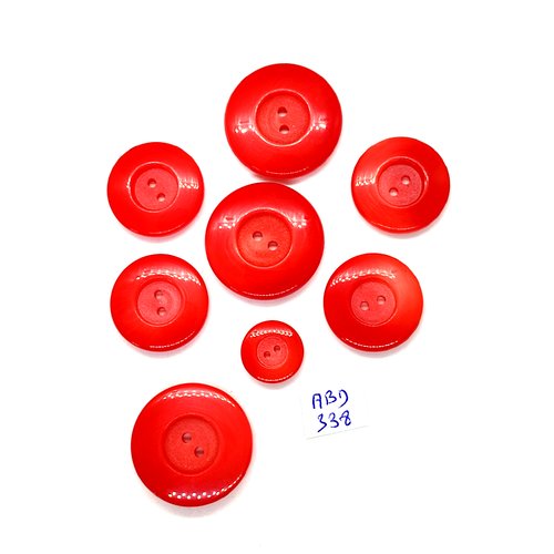 8 boutons en résine rouge clair - 27mm - 22mm et 14mm - abd338