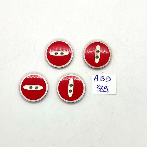 4 boutons en résine rouge et blanc - 18mm - abd339