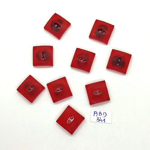 9 boutons en résine rouge - 16x16mm - abd341
