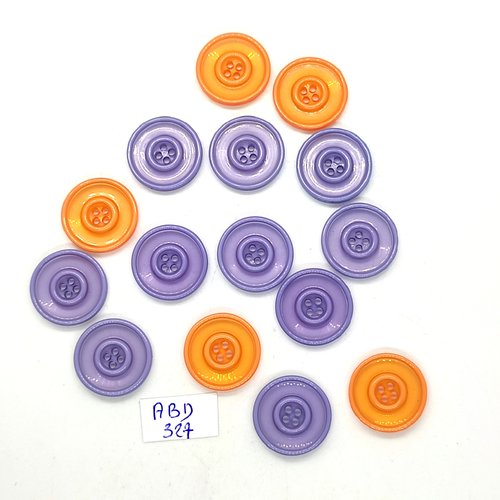 15 boutons en résine lilas et orange - 18mm - abd327