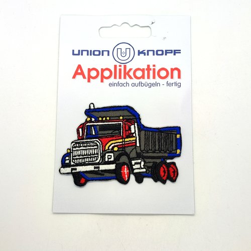 1 thermocollant / écusson à coudre - un camion gris bleu et rouge - 7x4,5cm