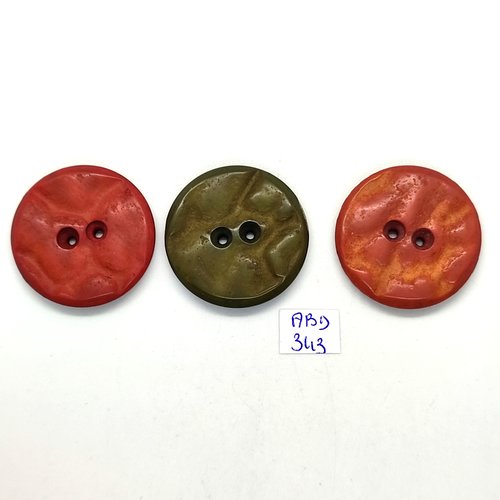 3 boutons en résine 2 marron et 1 vert - 34mm - abd343