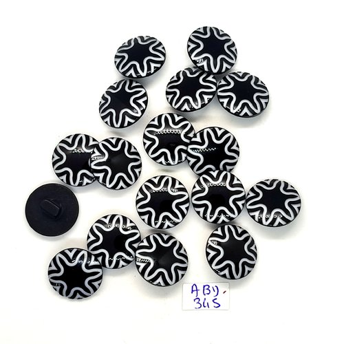 17 boutons en résine noir et blanc - 17mm - abd345