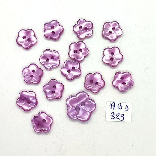15 boutons en résine lilas (fleur)  - 12mm et 17mm - abd323