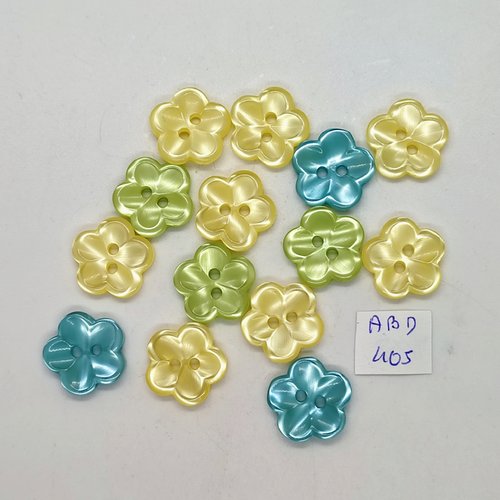 14 boutons en résine multicolore (fleur)  - 17mm - abd405