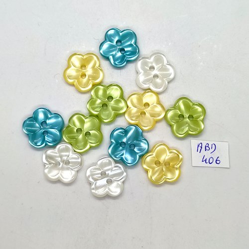12 boutons en résine multicolore (fleur)  - 17mm - abd406