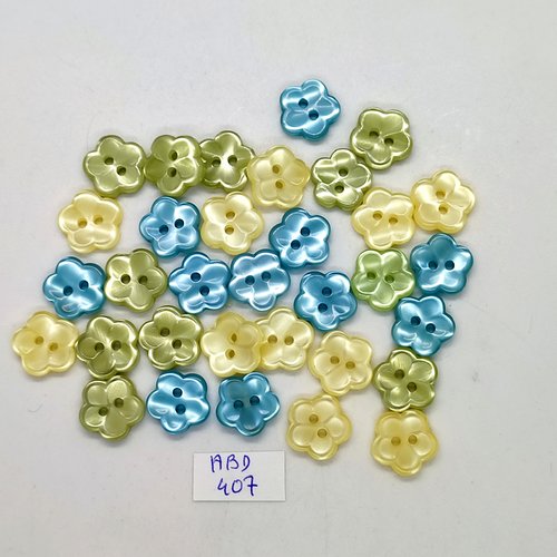 33 boutons en résine multicolore (fleur)  - 12mm - abd407