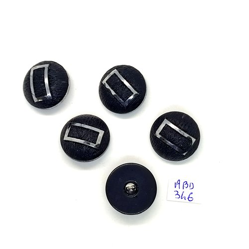5 boutons en résine noir et métal argenté - 22mm - abd346