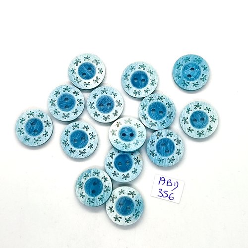 14 boutons en résine bleu - 18mm - abd356