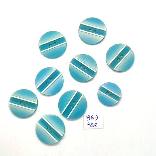 9 boutons en résine bleu clair et blanc - 22mm et 18mm - abd358