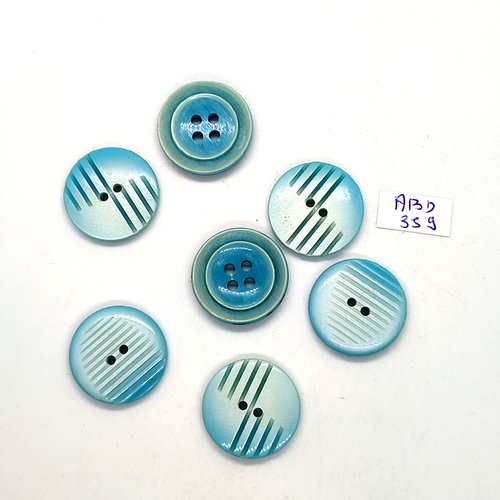 7 boutons en résine bleu clair - 22mm - abd359