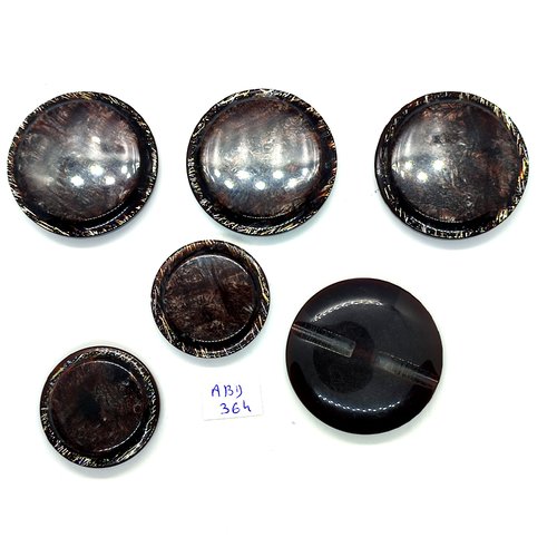 6 boutons en résine marron pailleté et doré - 44mm et 24mm - abd364