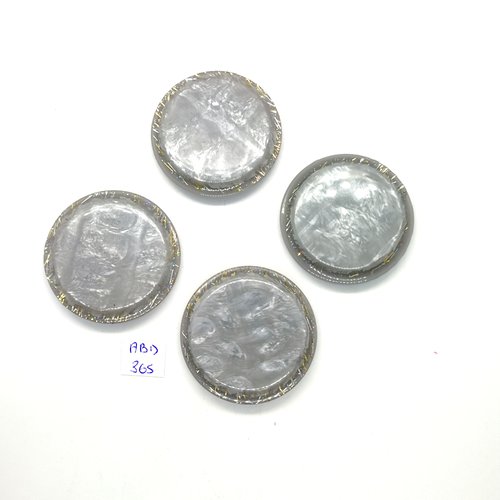 4 boutons en résine gris avec paillette et doré - 44mm - abd365