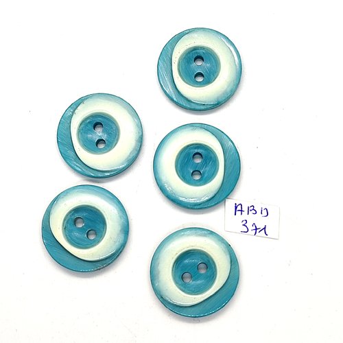5 boutons en résine bleu et écru - 26mm - abd371