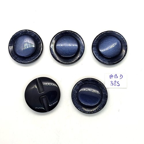 5 boutons en résine gris / bleu - 28mm - abd385