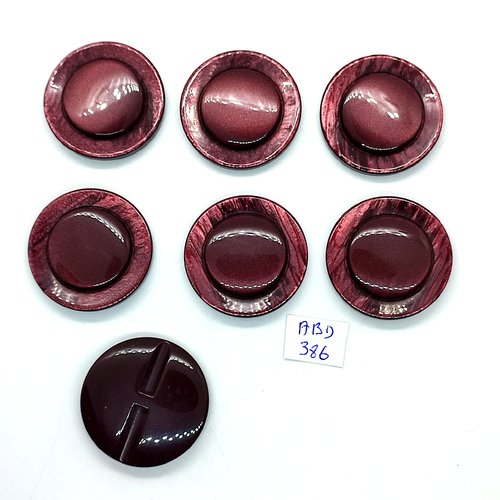 7 boutons en résine bordeaux - 34mm - abd386