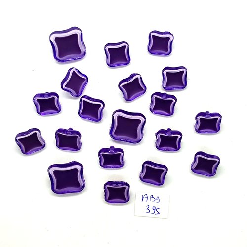 18 boutons en résine lilas foncé - 18x18mm et 13x13mm - abd395