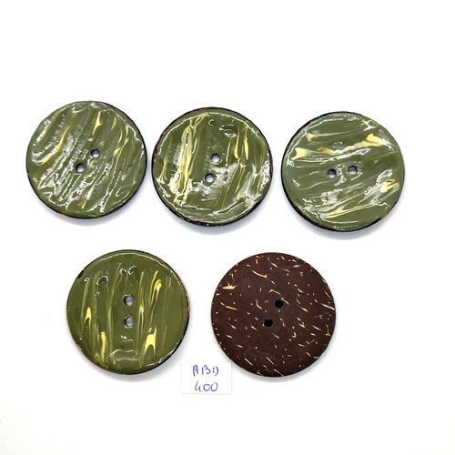 5 boutons en coco vert - 40mm - abd400