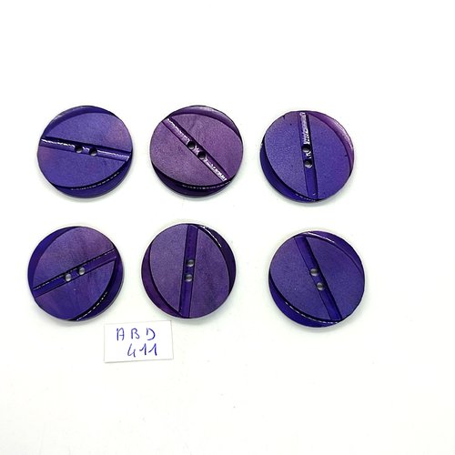 6 boutons en résine lilas foncé / violet -  28mm - abd411