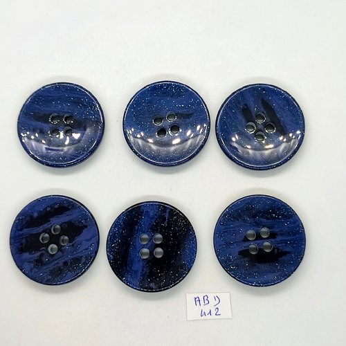 6 boutons en résine bleu pailleté - 34mm - abd412
