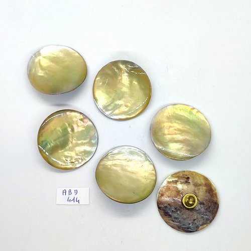 6 boutons en nacre jaune - 34mm - abd414