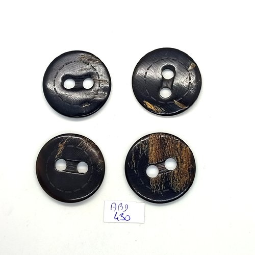 4 boutons en résine marron / noir - 30mm - abd430