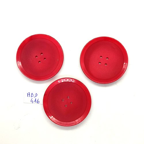 3 boutons en résine rouge - vintage - 39mm - abd416