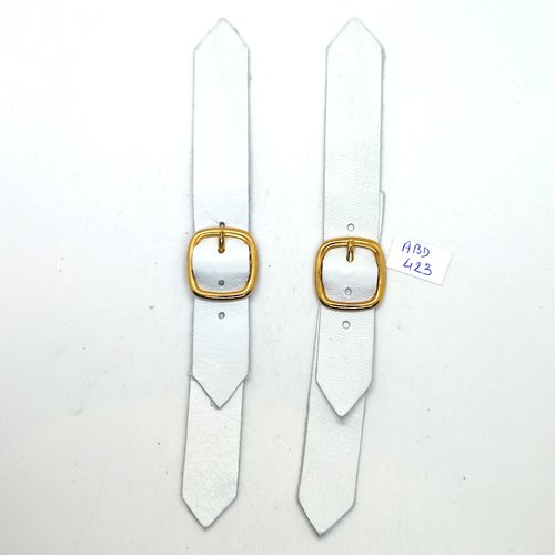 2 boutons brandebourg en cuir blanc - 15,5cm fermé - abd423
