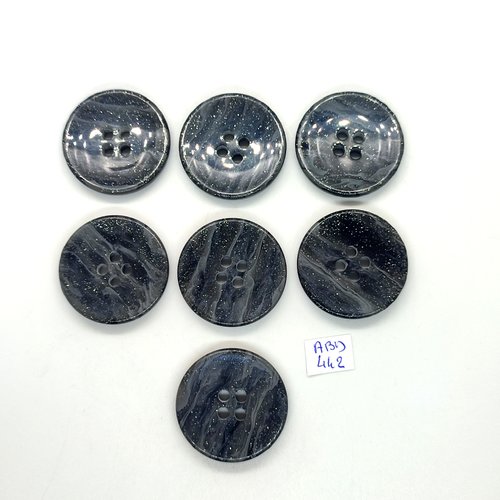 7 boutons en résine gris pailleté - 33mm - abd442