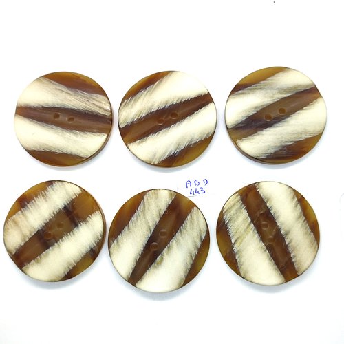 6 boutons en résine beige et marron - 50mm - abd443