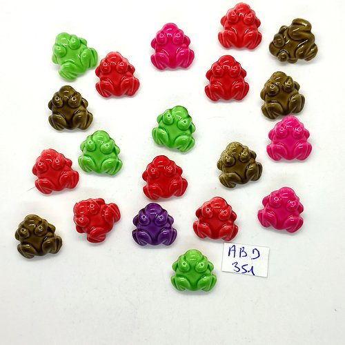 20 boutons fantaisie en résine multicolore (grenouille) - 15x16mm - abd351