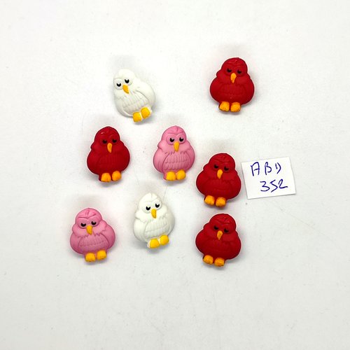 8 boutons fantaisie en résine multicolore (oiseaux) - 14x18mm - abd352