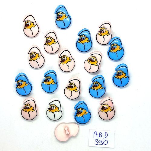 19 boutons fantaisie en résine multicolore (oeuf avec poussin) - 12x18mm -  abd390
