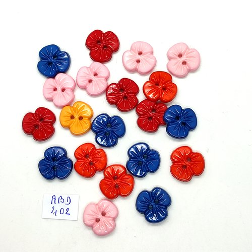 20 boutons fantaisie en résine multicolore (fleur) - 15mm -  abd402