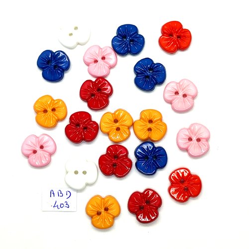 20 boutons fantaisie en résine multicolore (fleur) - 15mm -  abd403