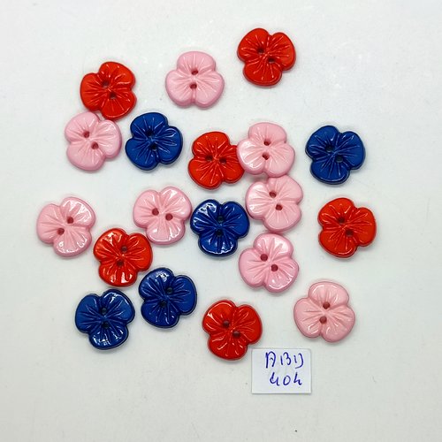 19 boutons fantaisie en résine multicolore (fleur) - 15mm -  abd404