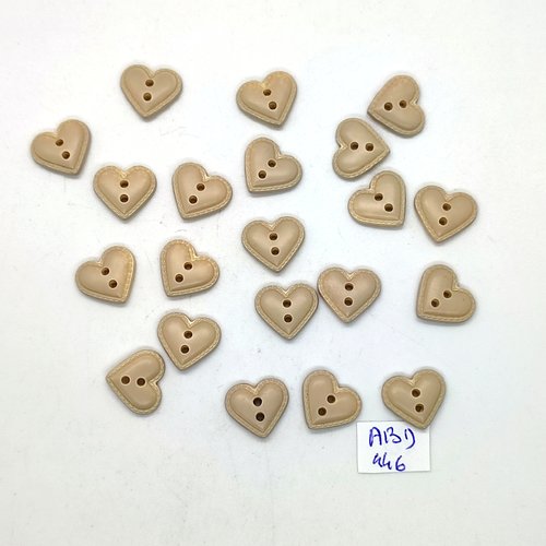 20 boutons fantaisie en résine beige (coeur) - 13mm -  abd446
