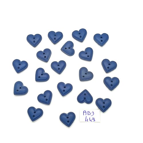 20 boutons fantaisie en résine gris / bleu (coeur) - 13mm -  abd449