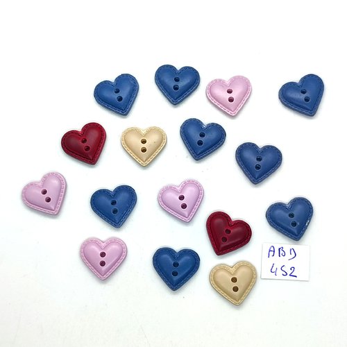 16 boutons fantaisie en résine multicolore (coeur) - 15mm -  abd452