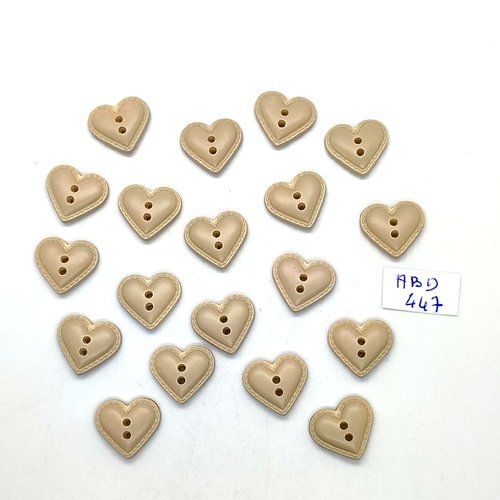 19 boutons fantaisie en résine beige (coeur) - 15mm -  abd447