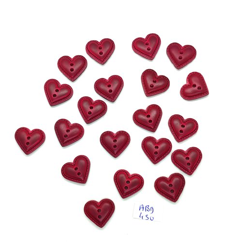 20 boutons fantaisie en résine rouge foncé / bordeaux (coeur) - 15mm -  abd450